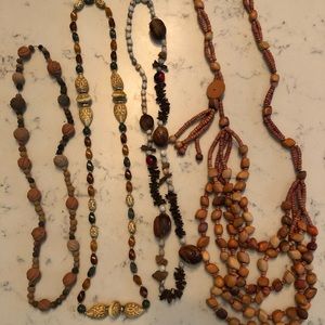 Collection of 4 Boho wood bead necklaces
